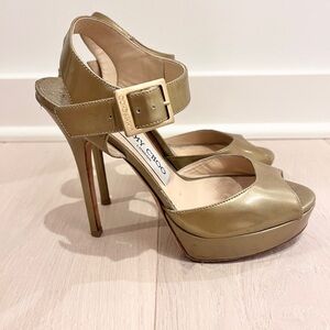 Jimmy Choo Linda Patent Leather Platform Sandal Heel - Size US 5.5 / EU 35